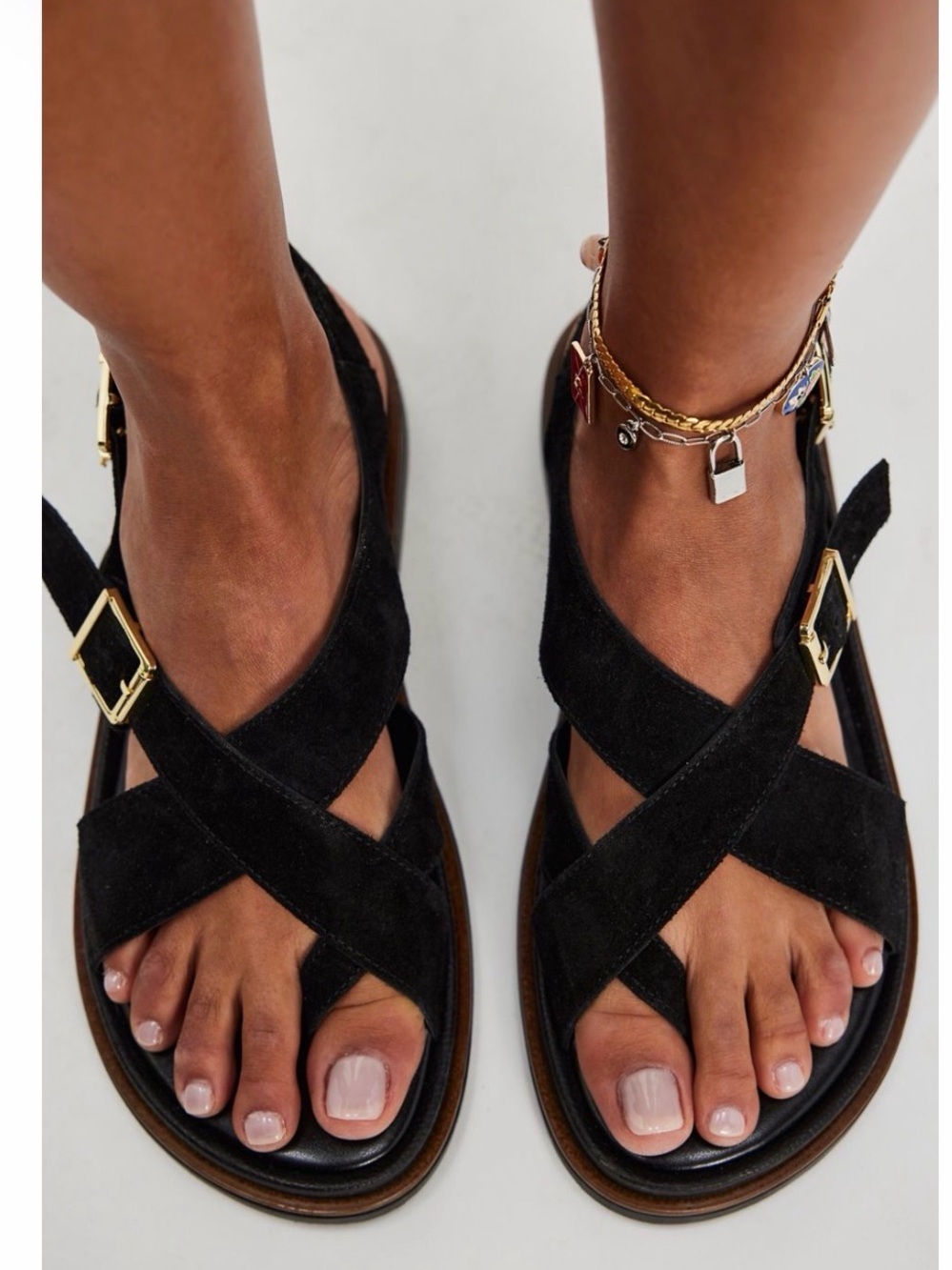 Free People Brown Suede Crisscross Buckle Sandals